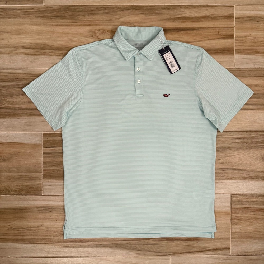 Vineyard Vines Mens On-The-Go Sankaty Polo Mint Anegada Stripe 1G013193-K562 L